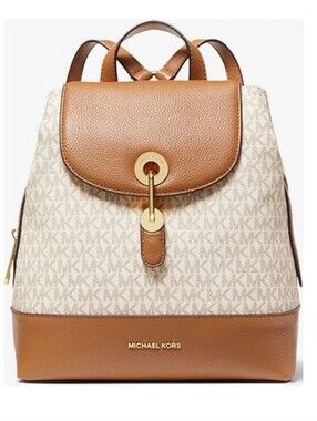 Michael Kors Brown and White Signature Leather Backpack